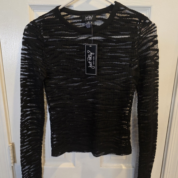Just Polly Tops - Just Polly Black Sheer Long Sleeve Top